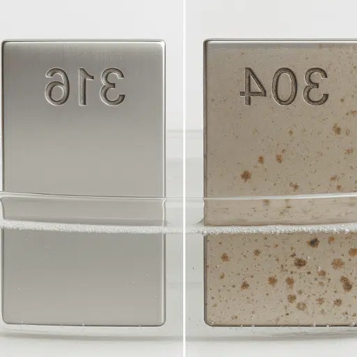 In salt water environment, the "Tea-staining" rust of sus304 was compared with that of sus 316.